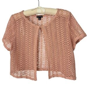 Nina Leonard Crocheted Shrug XL Open Front‎ Cardigan Short Sleeve Pink